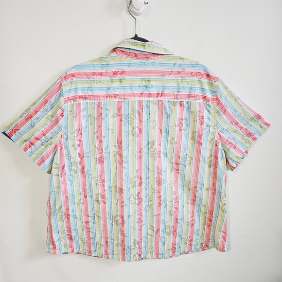 Alfred Dunner Womens Size 16 Button Front Blouse Multicolor Summer Stripe Floral - Picture 4 of 6